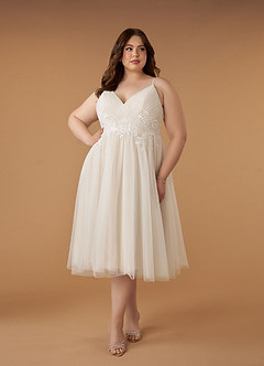Azazie Liana Wedding Dresses A-Line V-Neck Sequins Tulle Tea-Length Dress image8