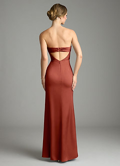 Azazie Leonis Bridesmaid Dresses Terracotta Mermaid Pleated Stretch Satin Convertible Dress image2