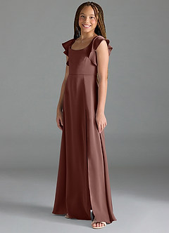 Azazie Bondi Junior Espresso A-Line Side Slit Stretch Satin Dress image4
