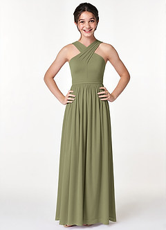 Azazie Jiya Junior Pistachio A-Line Pleated Mesh Dress image4