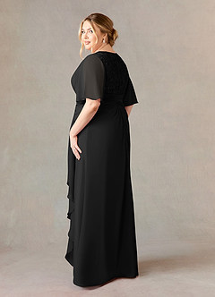Azazie Carson vestidos de madre de la novia Vestido de Negro de Gasa de Corte En A con Encaje de cuello en V image9