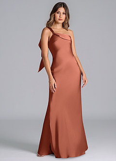 Azazie Driea 신부 들러리 드레스 인어 한쪽 어깨 스트레치 새틴 바닥 길이 드레스 image7