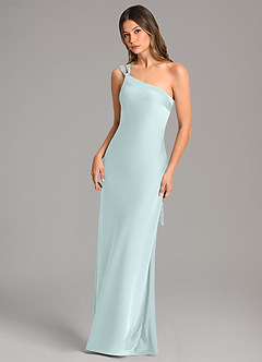 Azazie Monroe Bridesmaid Dresses Sea Glass Mermaid One Shoulder Stretch Satin Dress image3