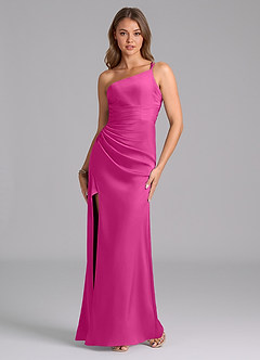 Azazie Eren Bridesmaid Dresses Fuchsia Mermaid One Shoulder Stretch Satin Dress image5