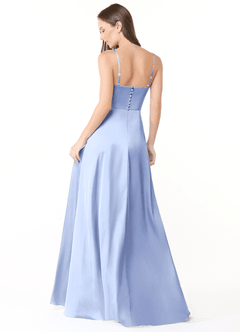 Azazie Halsey Bridesmaid Dresses Ice Sheath Side Slit Stretch Satin Dress image2