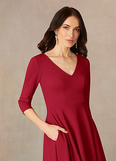 Azazie Nassif Kleider für die Brautmutter A-Linie Stretch-Krepp Kleid Scharlachrot image3