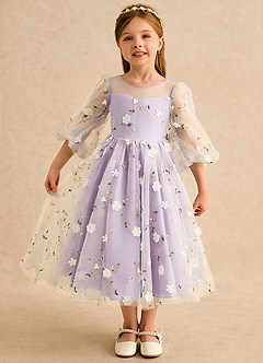 Azazie Elowen Flower Girl Dresses Frosted Lilac A-Line Sweetheart Neckline Lace Dress image1