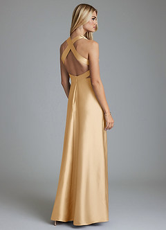 Azazie Raelynn Brudtärnklänningar Klä av A-Linje i Stretch Satin Plisserad Guld image2