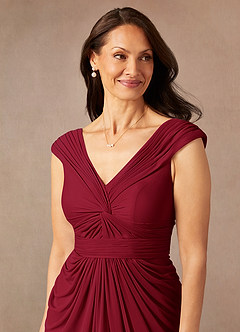 Azazie Lisolette Final Sale Burgundy Sheath Pleated Mesh Dress image7