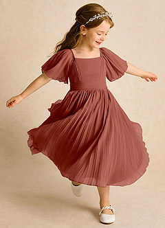 Azazie Gisele Abiti da Ragazza di Fiori Abito A-Line in Chiffon Plissettato Auburn image2