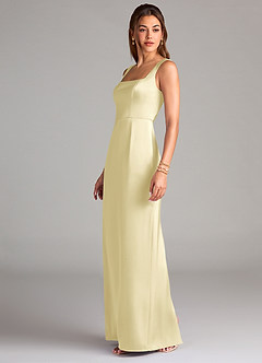 Azazie Flori Bridesmaid Dresses Lemon Sorbet Sheath Side Slit Stretch Satin Dress image4