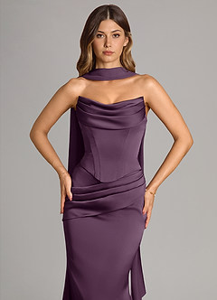 Azazie Sorrel Bridesmaid Dresses Plum Mermaid Strapless Stretch Satin Convertible Dress image5