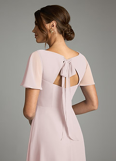 Azazie Kimber Bridesmaid Dresses Blushing Pink A-Line Flounce Sleeve Chiffon Dress image8