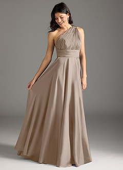 Azazie Charlize Jurken voor bruidsmeisjes Jurk van Stretch Satijn met A-lijn One-shoulder Taupe image2