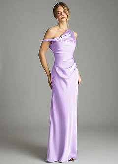 Azazie Emerson Bridesmaid Dresses Lilac Mermaid Off the Shoulder Stretch Satin Dress image5