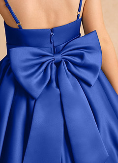 Azazie Davine Robe Demoiselle D'honneur Fillette Robe Trapèze en Mat Satiné Bretelle Spaghetti Bleu Roi image10
