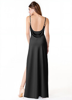 Azazie Alaija Bridesmaid Dresses Black Mermaid Side Slit Stretch Satin Dress image4