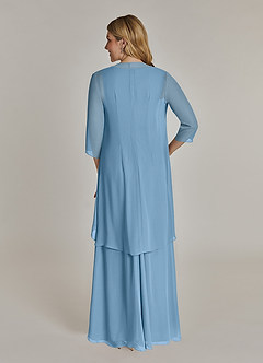 Azazie Manuella Mother of the Bride Dresses Steel Blue A-Line V-Neck Pleated Chiffon Dress image2