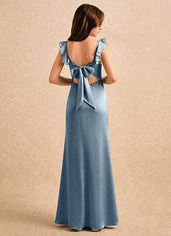 Azazie Novalie Girls Formal 플라워 걸 드레스 인어 보우 스트레치 새틴 플로어 길이 드레스 image1