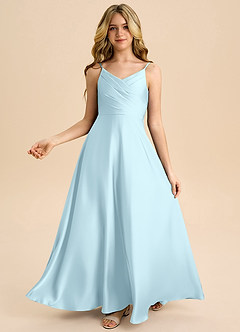 Azazie Bug Junior Jurk van Stretch Satijn met A-Lijn Geplooid Wolkenblauw image2