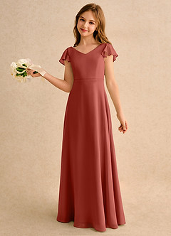 Azazie Nari Girls Formal Flower Girl Klänningar Klä A-Line i Chiffong med ärmar image1