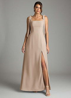 Azazie Debra Bridesmaid Dresses Taupe A-Line with Pockets Chiffon Convertible Dress image7