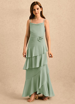 Azazie Indiah Girls Formal Blomsterpigekjoler A-Line Rynket Chiffon Gulv-længde Kjole image5