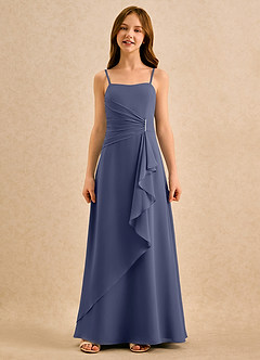 Azazie lolly Girls Formal Robe Demoiselle D'honneur Fillette Robe Trapèze en Mousseline de soie Plissée Bleu Orageux image4