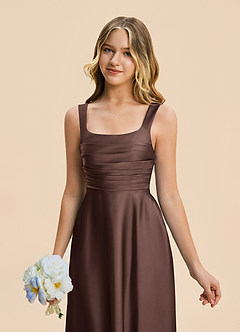 Azazie Azaria Junior Ganache A-Line Pleated Stretch Satin Dress image7