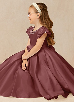 Azazie Jewel vestidos de niña de las flores Vestido de Rosa Del Desierto de Satin Mate de Vestido de gala con Plisado image3
