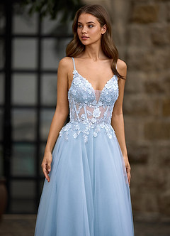 Drapelet Blue A-line Prom Dress image7