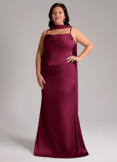 Azazie Sorrel Bridesmaid Dresses Burgundy Mermaid Strapless Stretch Satin Convertible Dress image7