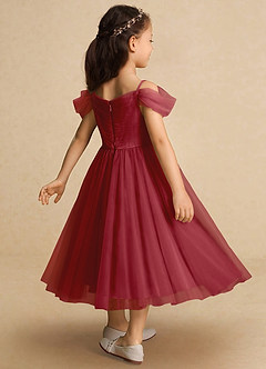 Azazie Lizzette Flower Girl Dresses Pomegranate A-Line Ruched Tulle Dress image2