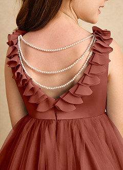 Azazie Lorita Robe Demoiselle D'honneur Fillette Robe Trapèze en Tulle Perlé Auburn image8