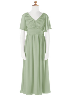 Azazie Temeka Junior Dusty Sage A-Line Pleated Chiffon Dress image4