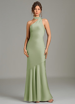 Azazie Jalissa Bridesmaid Dresses Dusty Sage Mermaid One Shoulder Stretch Satin Dress image1