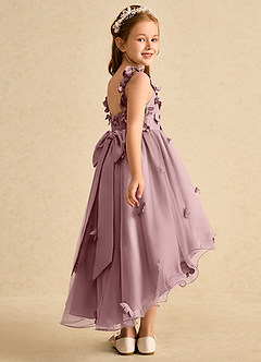 Azazie Tweety Robe Demoiselle D'honneur Fillette Robe Trapèze en Tulle Dentelle Rose Poussiéreuse image6