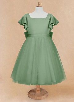 Azazie Kaeya Robe Demoiselle D'honneur Fillette Robe Trapèze en Tulle Arc Matcha image5