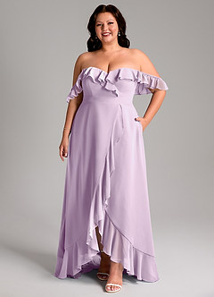 Azazie Lyra Vestidos de madrinha de casamento Vestido Lilás Fosco de Chiffon de Linha A com Conversível image11