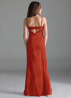 Azazie Leonis Junior Rust A-Line Pleated Stretch Satin Dress image2