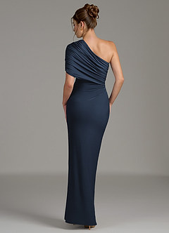 Azazie Essence Bridesmaid Dresses Dark Navy Sheath One Shoulder Premium Stretch Jersey Dress image2