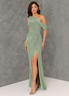 Azazie Rorie Bridesmaid Dresses Agave Sheath One Shoulder Luxe Knit Dress image3