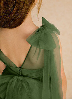 Azazie Dori Robe Demoiselle D'honneur Fillette Robe Trapèze en Tulle Rayé Olive image8