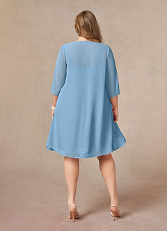 Azazie Olivia Kleider für die Brautmutter A-Linie Quadratischer Ausschnitt Gefaltet Chiffon Kleid Stahlblau image8