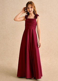 Azazie Rosita Junior Formal Flower Girl Dresses Burgundy A-Line Pleated Matte Satin Dress image6