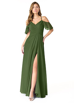 Azazie Dakota Abiti da Damigella Abito A-Line in Chiffon con Scollo a V a Pieghe Oliva image1