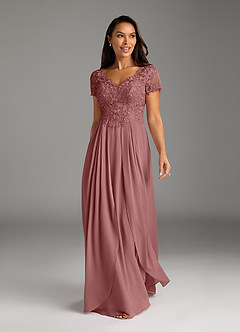 Azazie Dunja Mother of the Bride Dresses Desert Rose A-Line V-Neck Lace Chiffon Dress image10