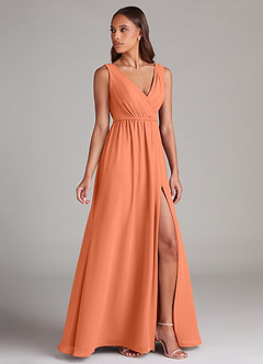 Azazie Tanicia Brautjungfernkleider A-Linie Plissee Chiffon Kleid Sonnenuntergang image3