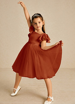 Azazie Kaeya Flower Girl Dresses Paprika A-Line Bow Tulle Dress image2