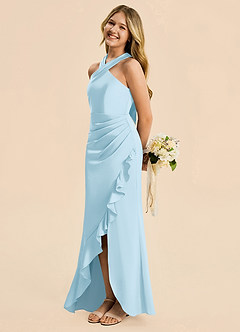 Azazie Thea Junior Sky Blue Sheath Ruched Stretch Satin Dress image3